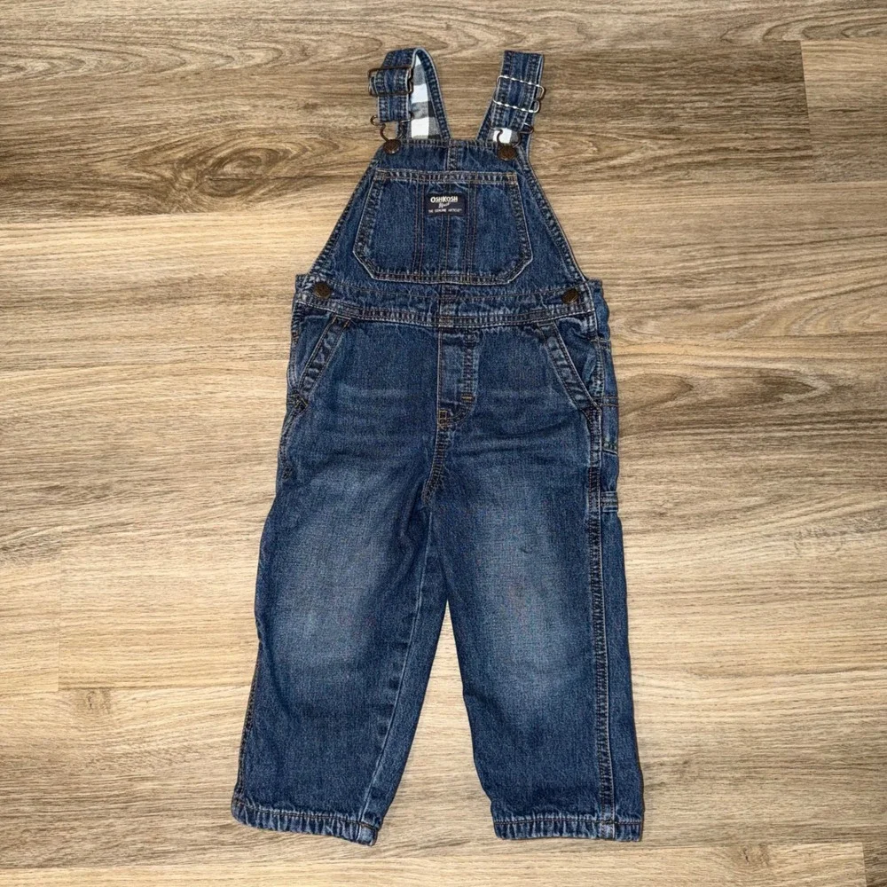 OshKosh B'gosh Flannel Lined Denim Overalls 3T Blue Cozy Adjustable‎